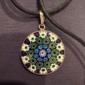 Handcrafted Vintage Millefiori 925 Italy made Glass Pendant Necklace adjustable